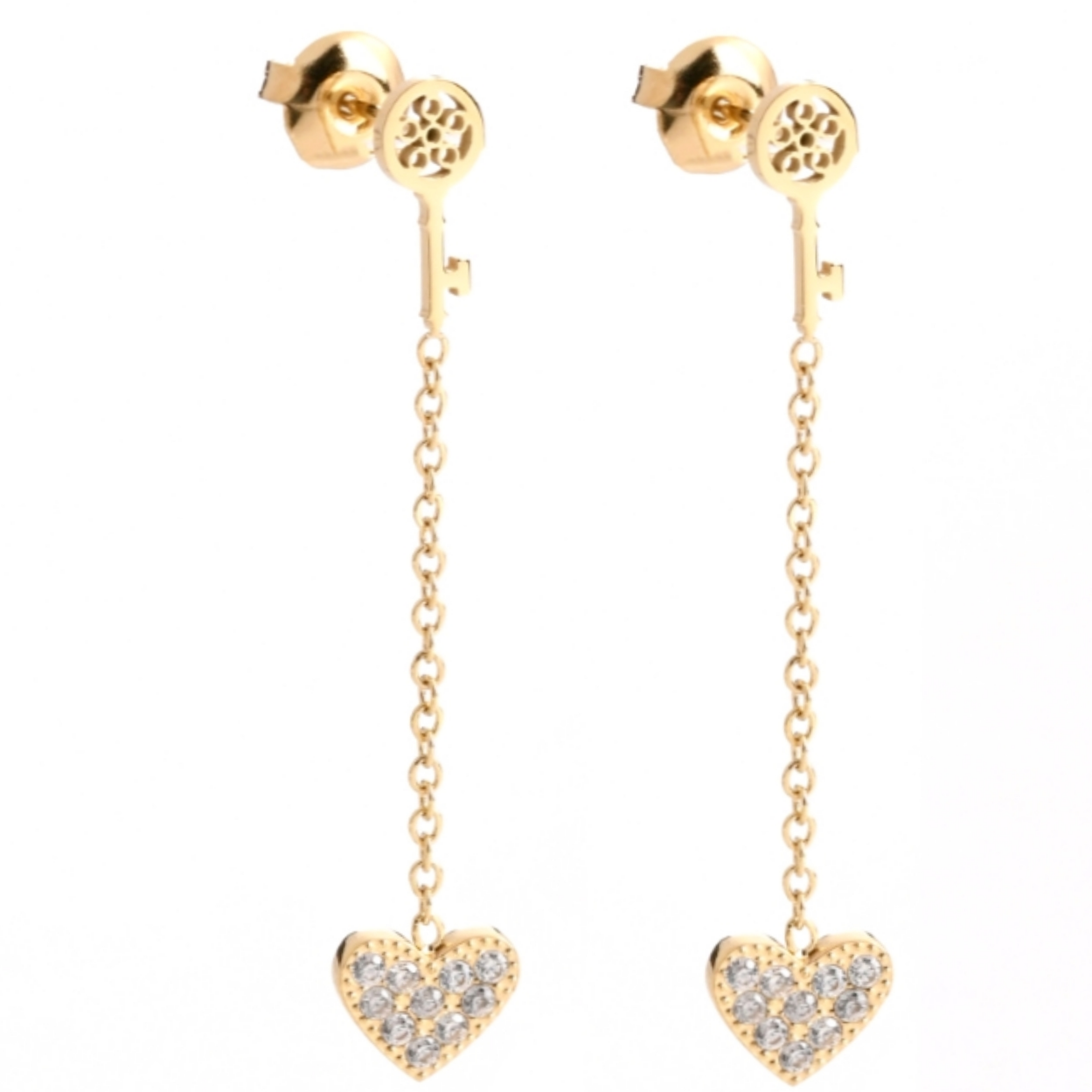 Boucles d'oreilles pendantes clé et coeur