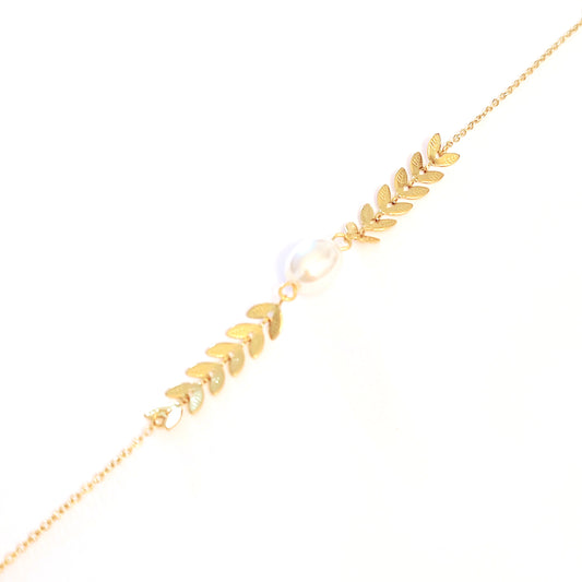 Collier chaine plume et perle