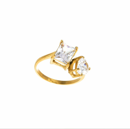 bague acier et pierre cristal blanc