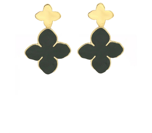 Boucles d'oreilles trèfle noir en acier inoxydable