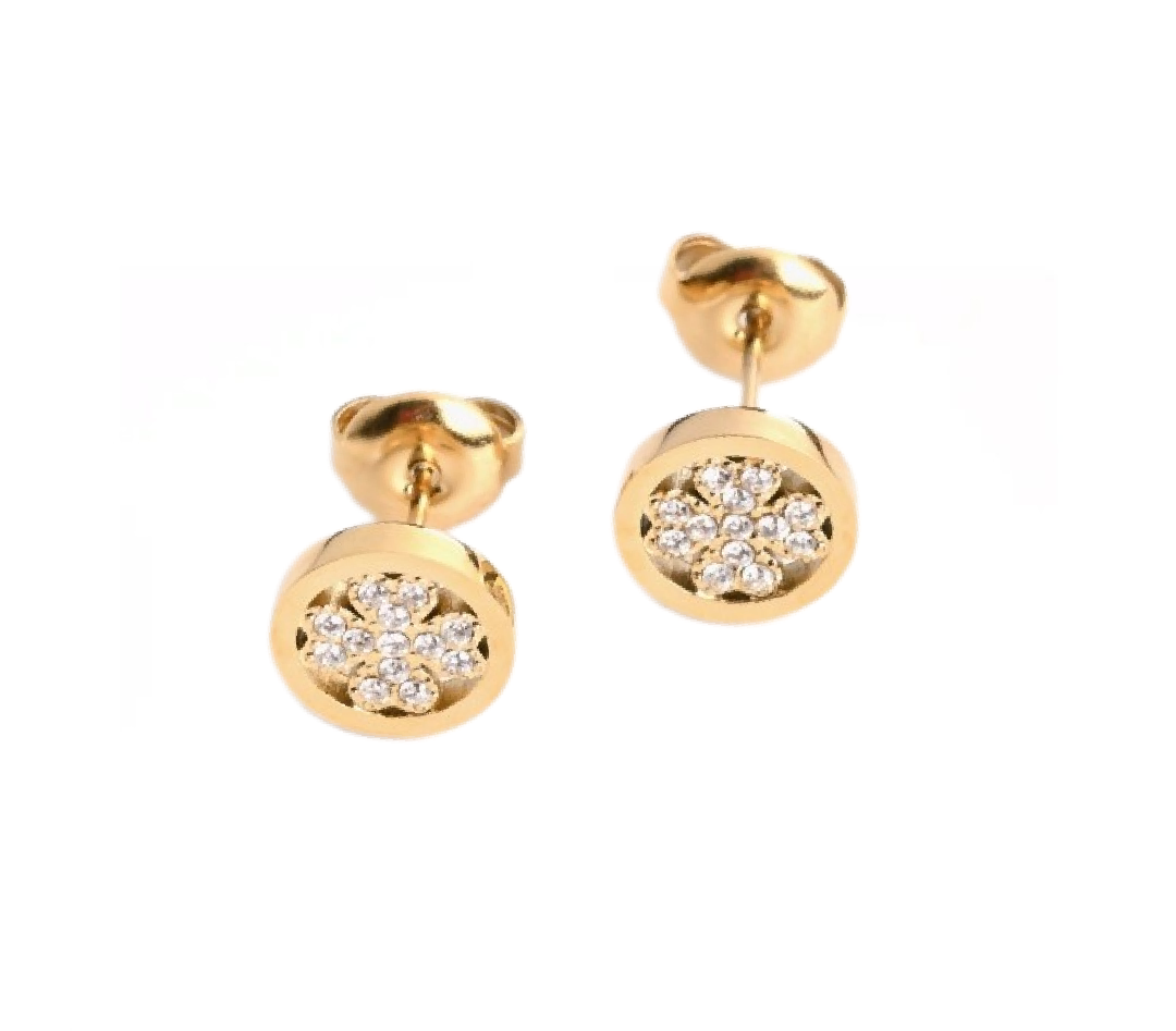 Boucles d'oreilles fins trèfle brillant en acier inoxydable