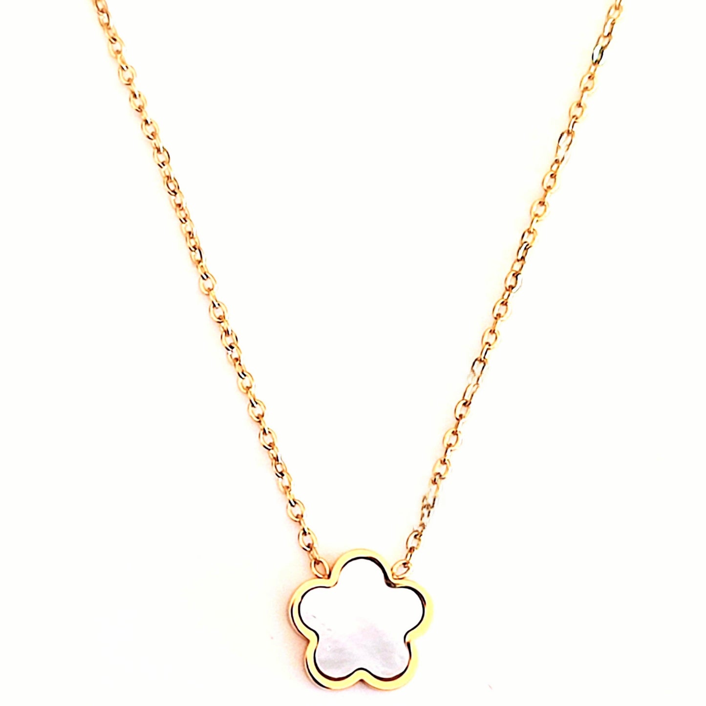 collier acier inoxydable fleur nacre