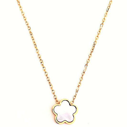 collier acier inoxydable fleur nacre