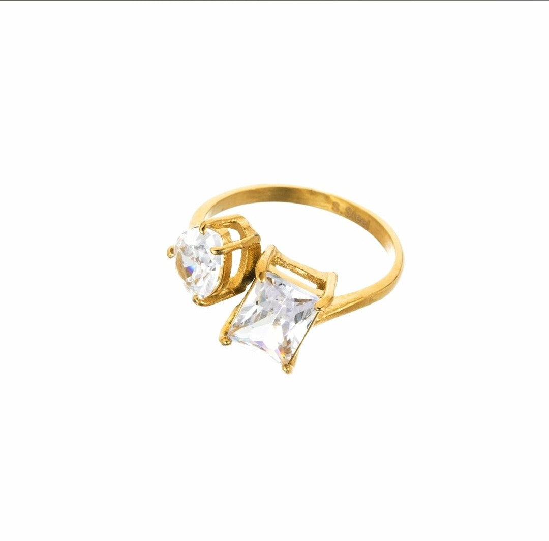 bague acier et pierre en cristal blanc 