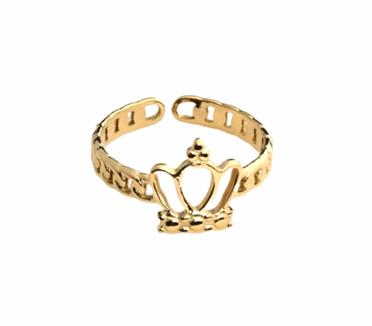 Bague couronne en acier doré 