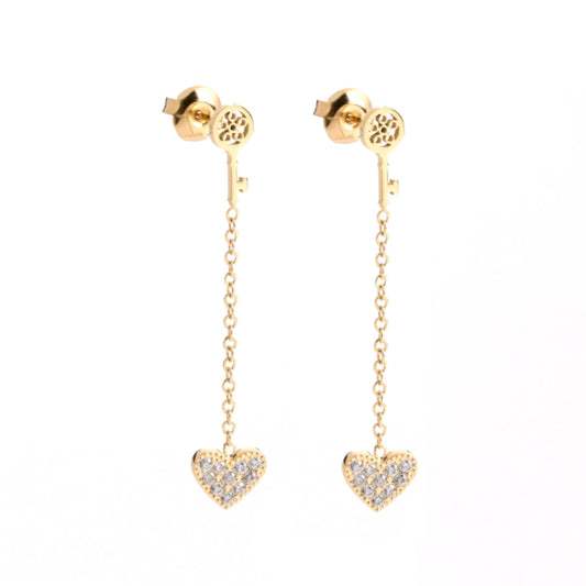 Boucles d'oreilles pendantes clé et cœur